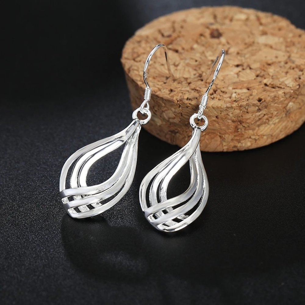 Gorgeous Wavy & Twisted Drop Earrings Solid Sterling Silver " Hypoallergenic " - Picture 3 of 8